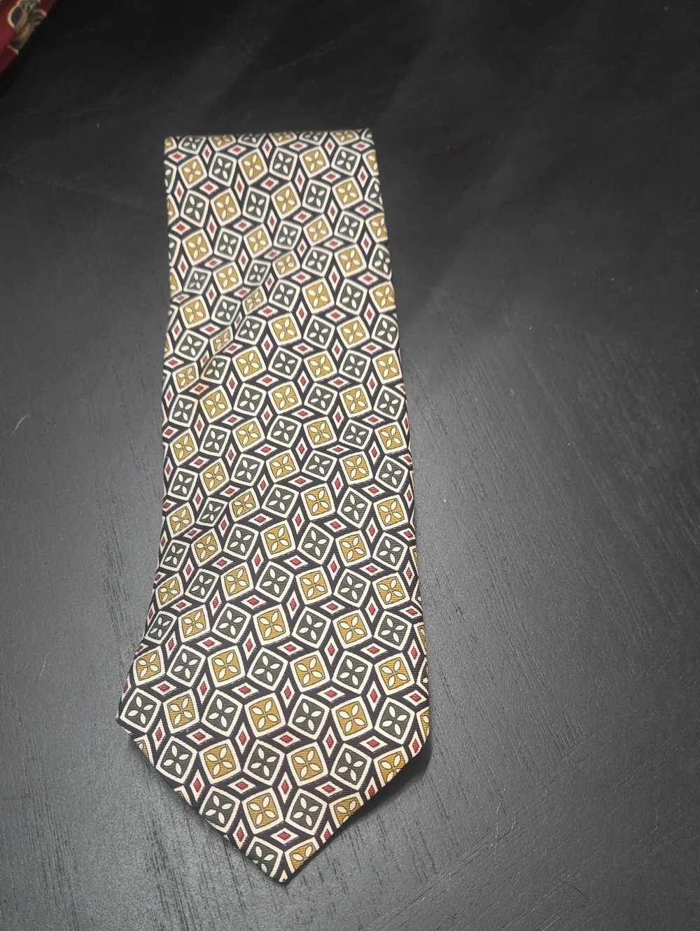 Men's J. Crew Patterned Geometric Tie in Black, Gold & Red - Unbranded